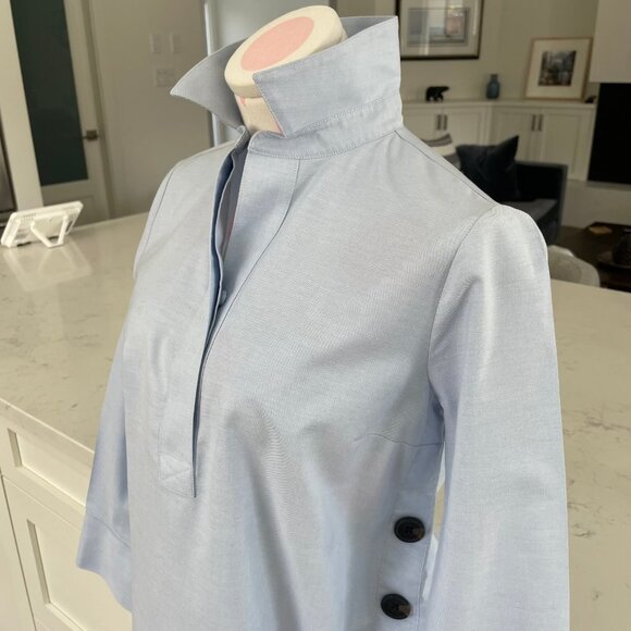 Chico's Pull On 3 Button Cotton Tunic Top w Lg Button Detail Lt Blue Sz 2P NWOT - Picture 5 of 13